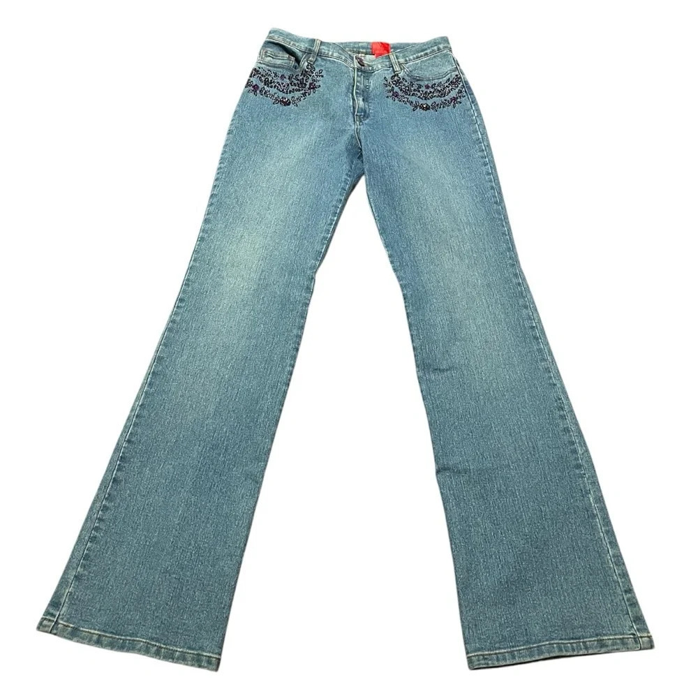 Very Vera Y2k low rise bootcut Jeans Women's Size 4 Light Wash Embellished 90s